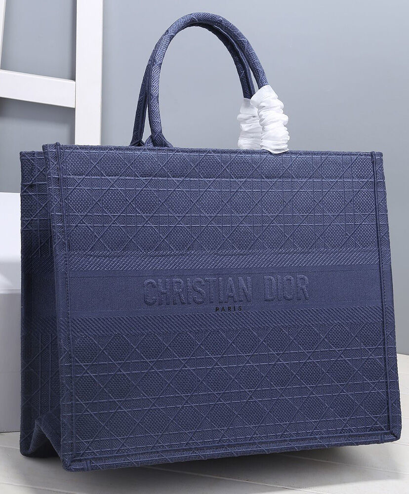 Christian Dior Cannage Embroidered Velvet Dior Book Tote Dark Blue